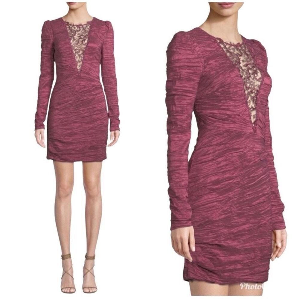 Free People Look of Love Sangria Ruched Bodycon Dress Burgundy Size 4 NWT - Picture 13 of 14